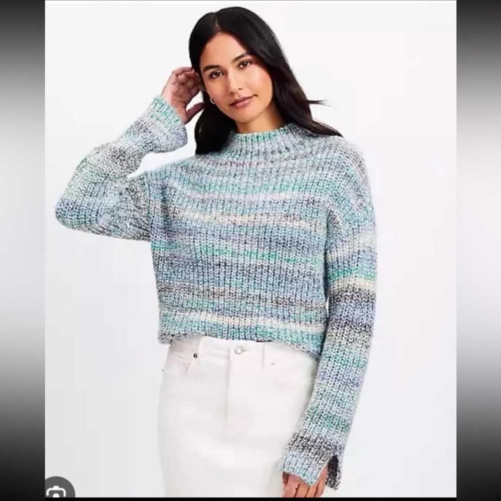 Loft Wool Blend Multicolor Cowl Neck Sleeve Slit Sweater size XL